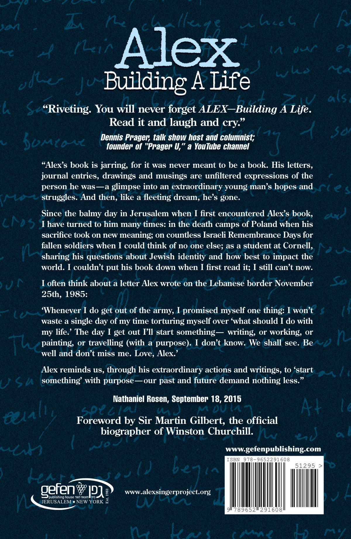 Alex Building a Life by Suzanne Singer – back cover