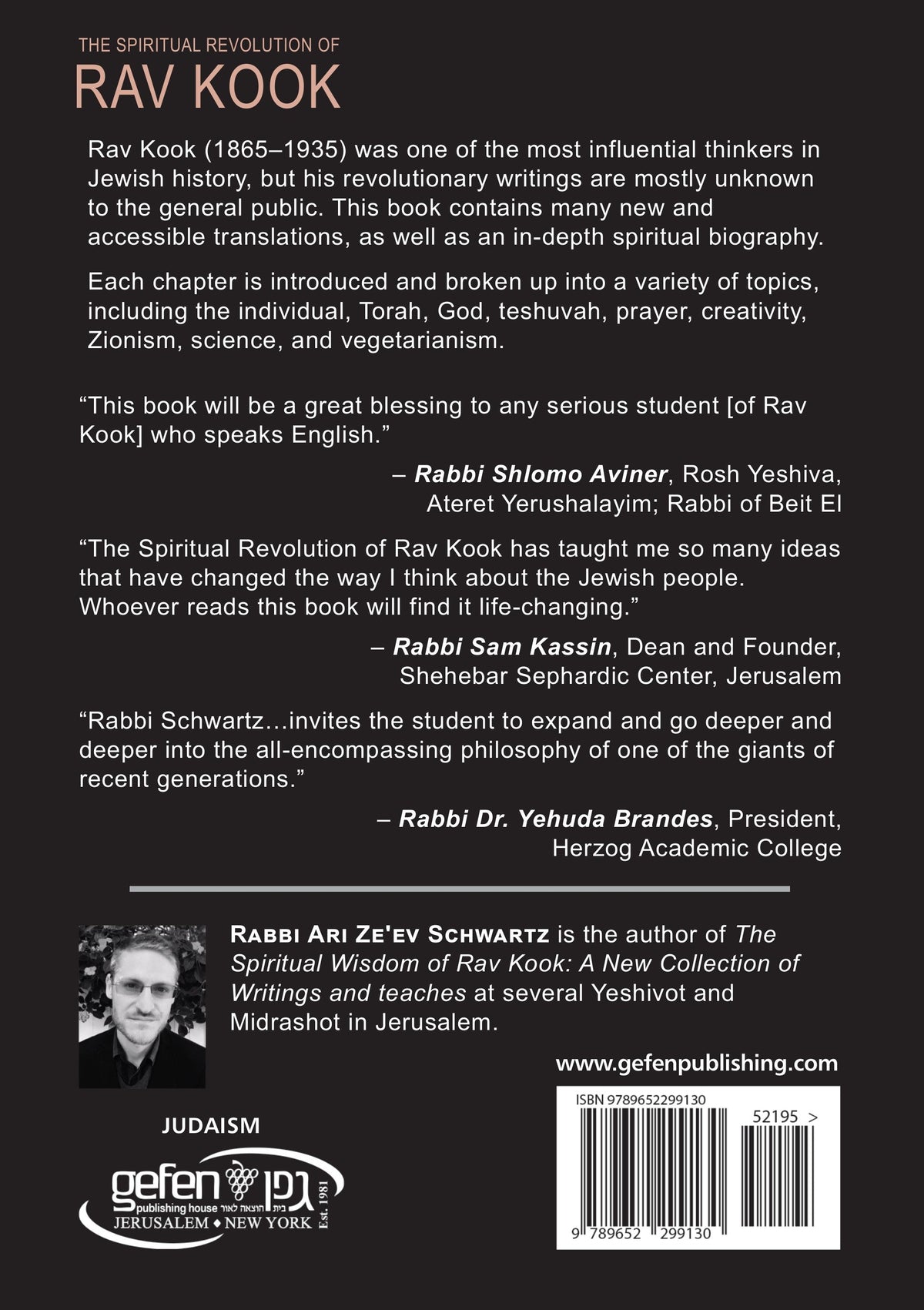 The Spiritual Revolution of Rav Kook (Mini) by Ari Ze’ev Schwartz – back cover