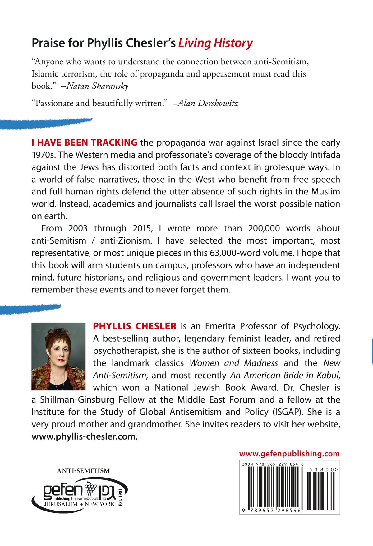 Living History by Phyllis Chesler – back cover