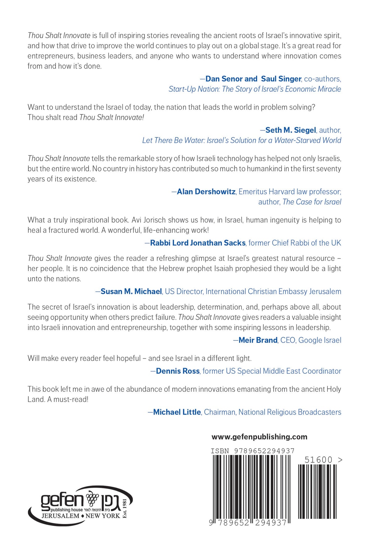 Thou Shalt Innovate by Avi Jorisch – back cover
